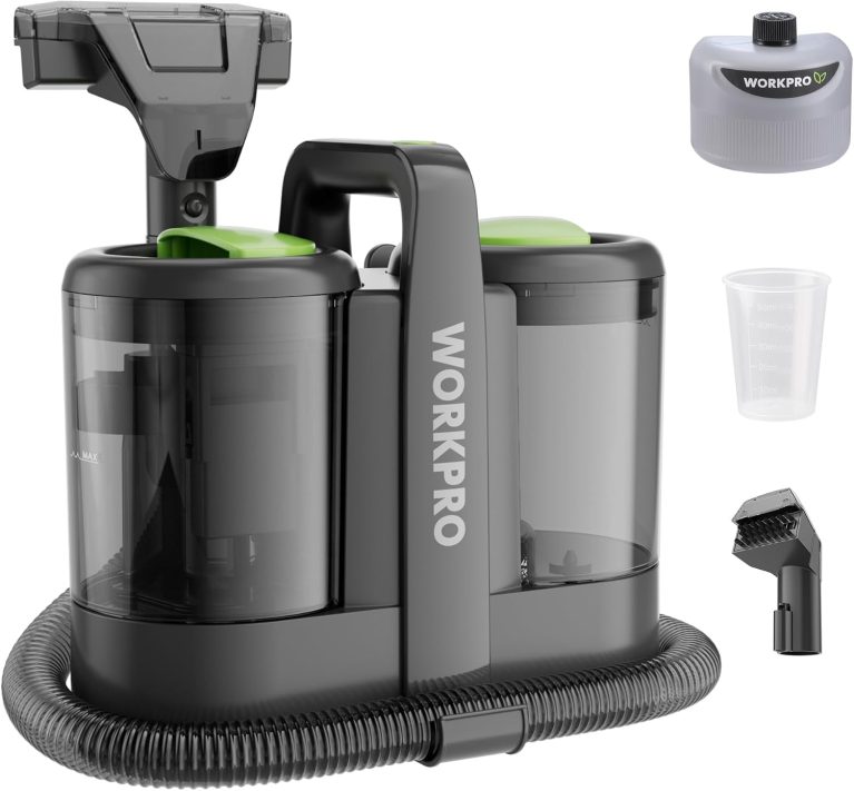 WORKPRO Nettoyeur de Tapis 450W, Shampouineuse Canapé avec Double Réservoirs 1,6L+0,75L, 13kPa, pour Voiture, Animaux et Tissus d'Ameublement